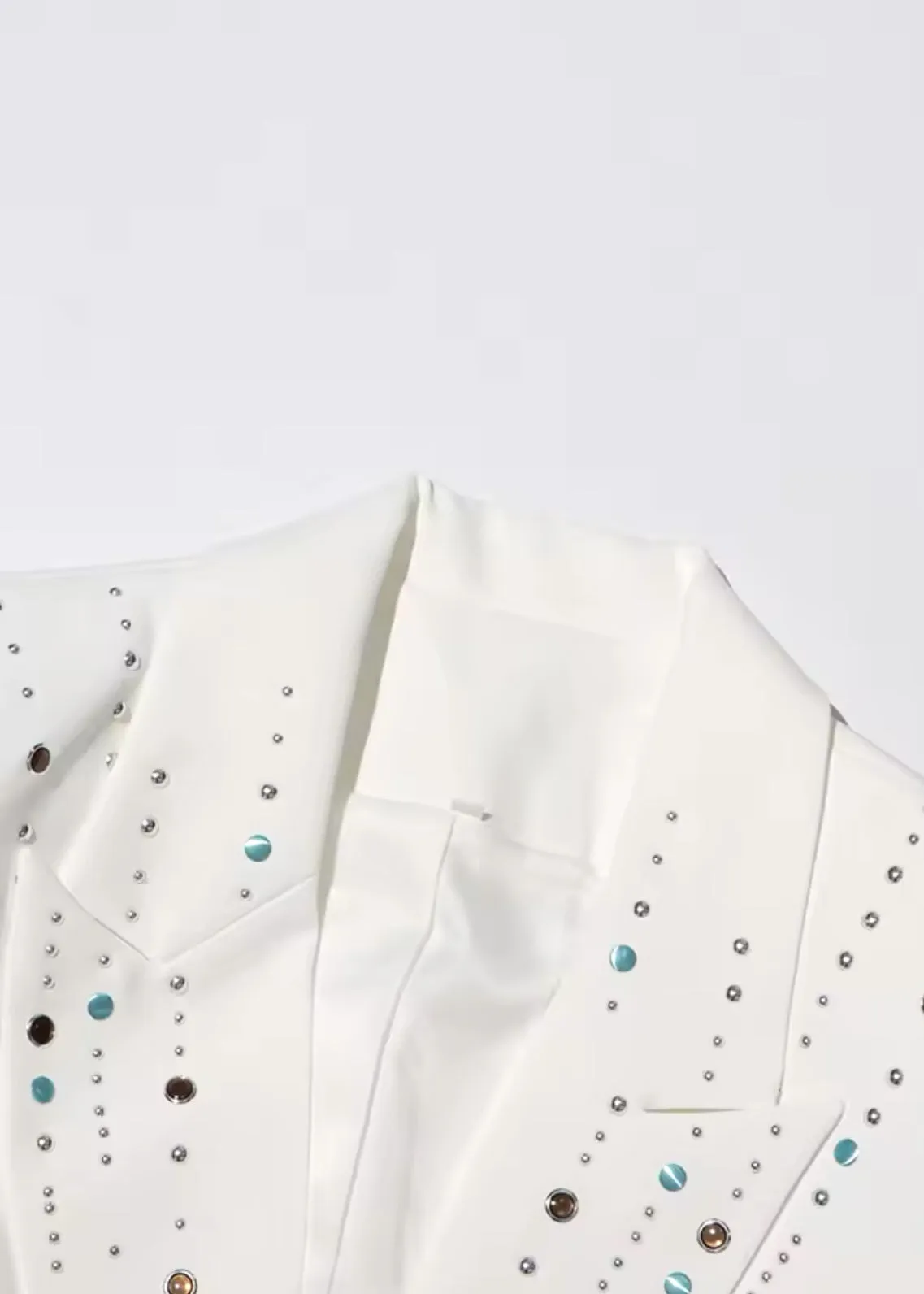 Alika Rhinestone Decor White Blazer