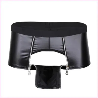 Black Leather Pouch Underwear for Men