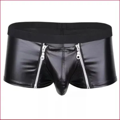 Black Leather Pouch Underwear for Men