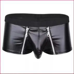 Black Leather Pouch Underwear for Men