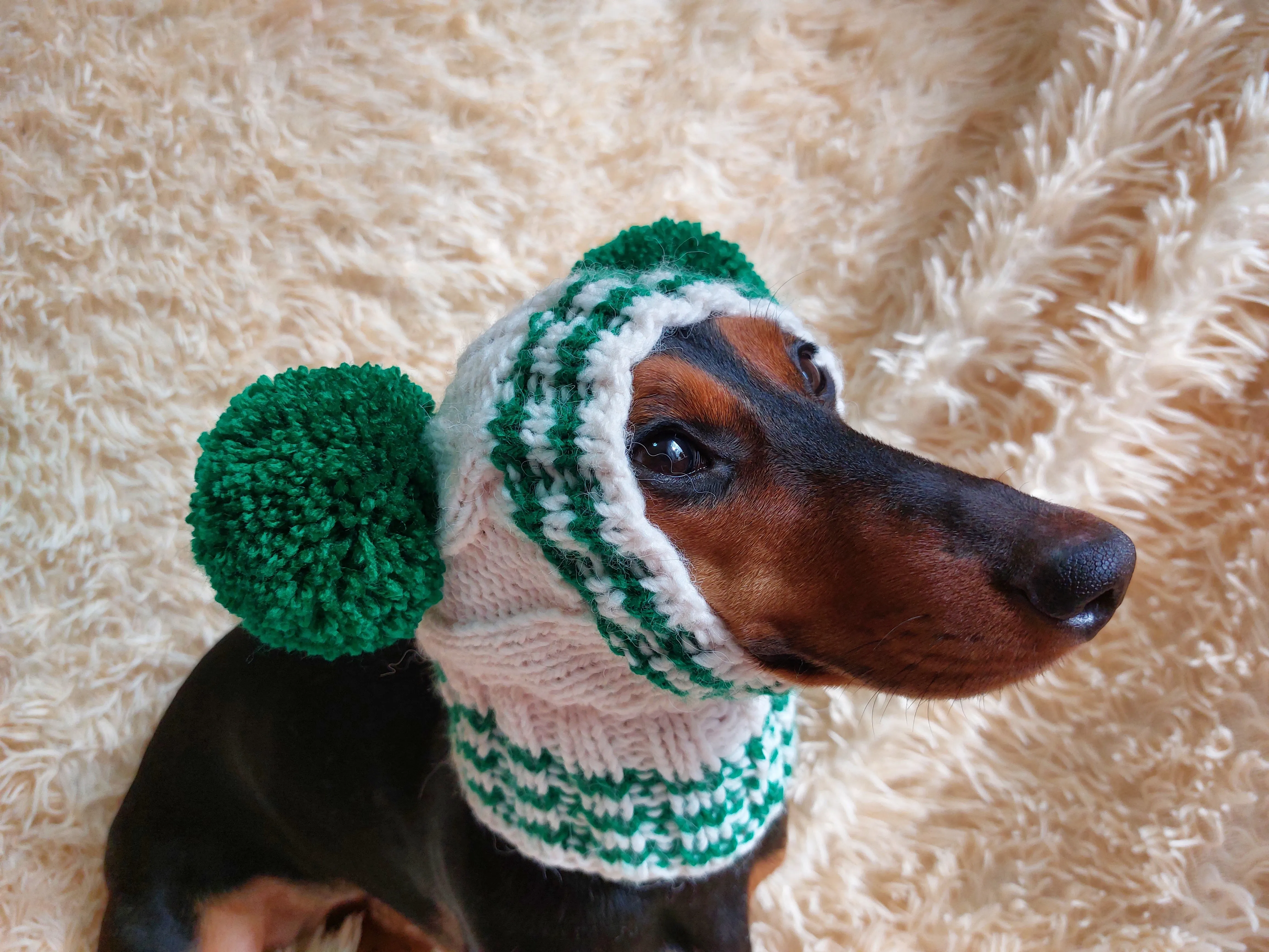 Christmas Clothes Pet Outfit Pom Pom Hat, Pet clothes winter warm wool snood hat for small dogs with pompom, pet gift, dog gift