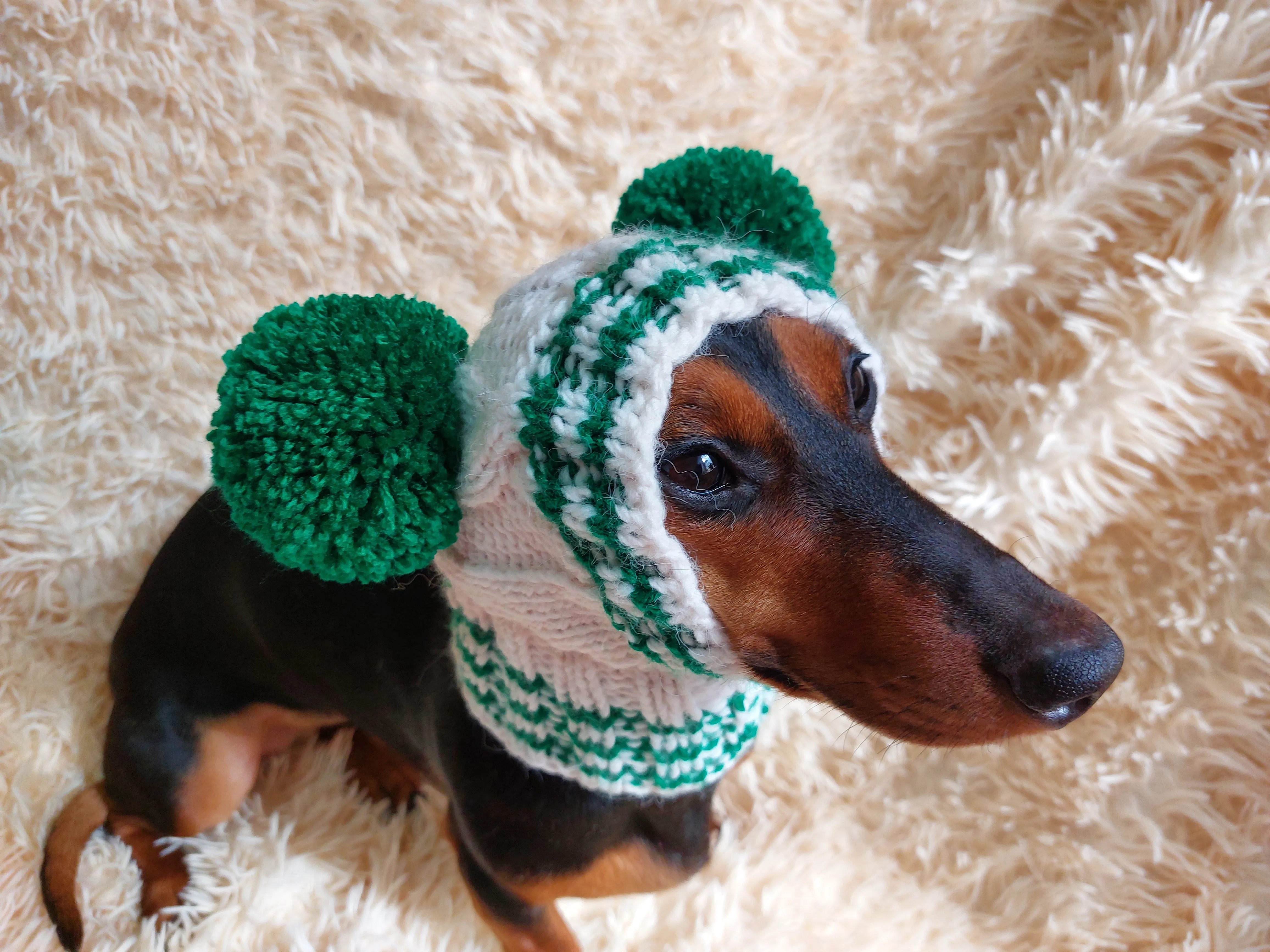 Christmas Clothes Pet Outfit Pom Pom Hat, Pet clothes winter warm wool snood hat for small dogs with pompom, pet gift, dog gift