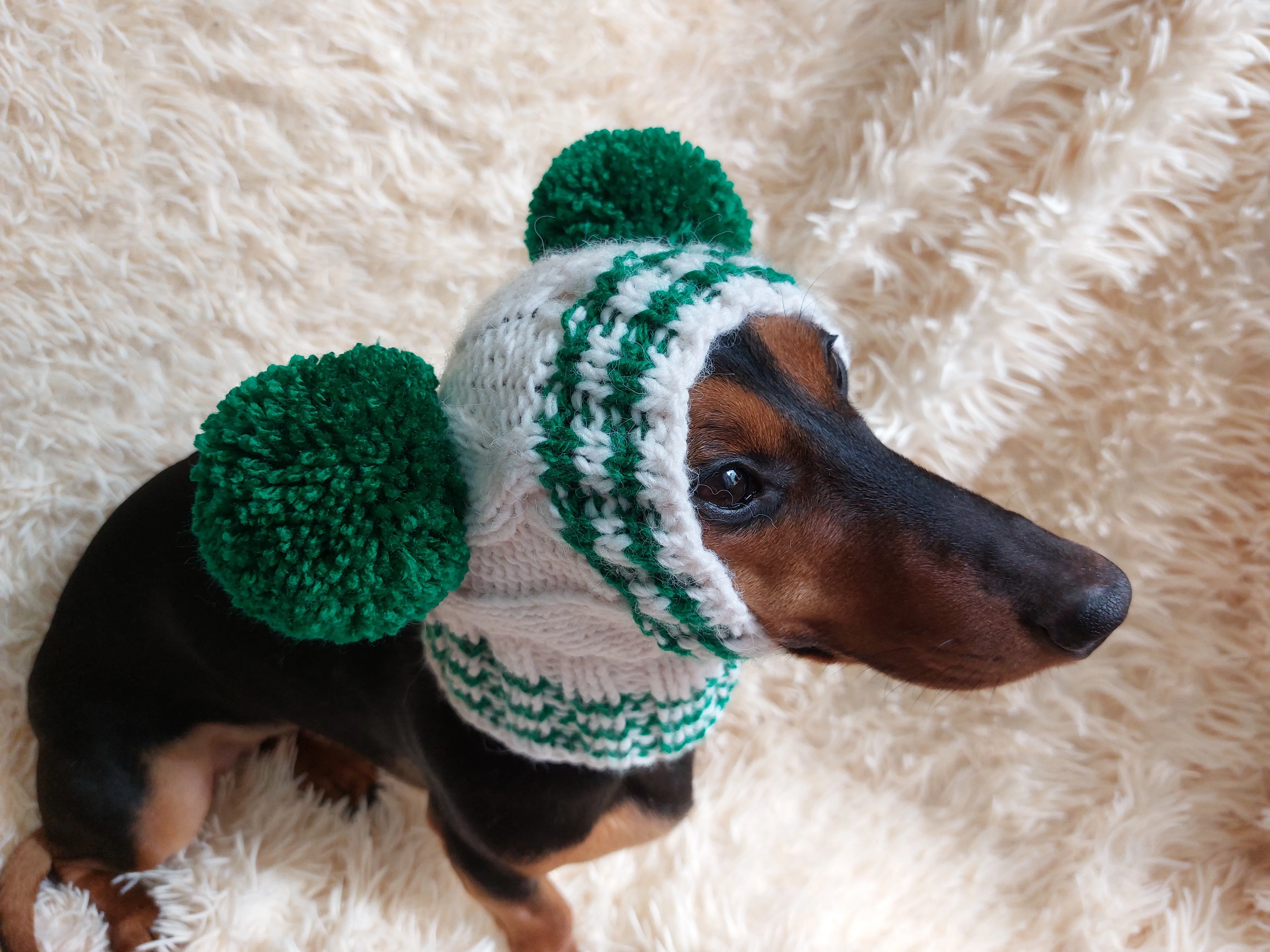 Christmas Clothes Pet Outfit Pom Pom Hat, Pet clothes winter warm wool snood hat for small dogs with pompom, pet gift, dog gift