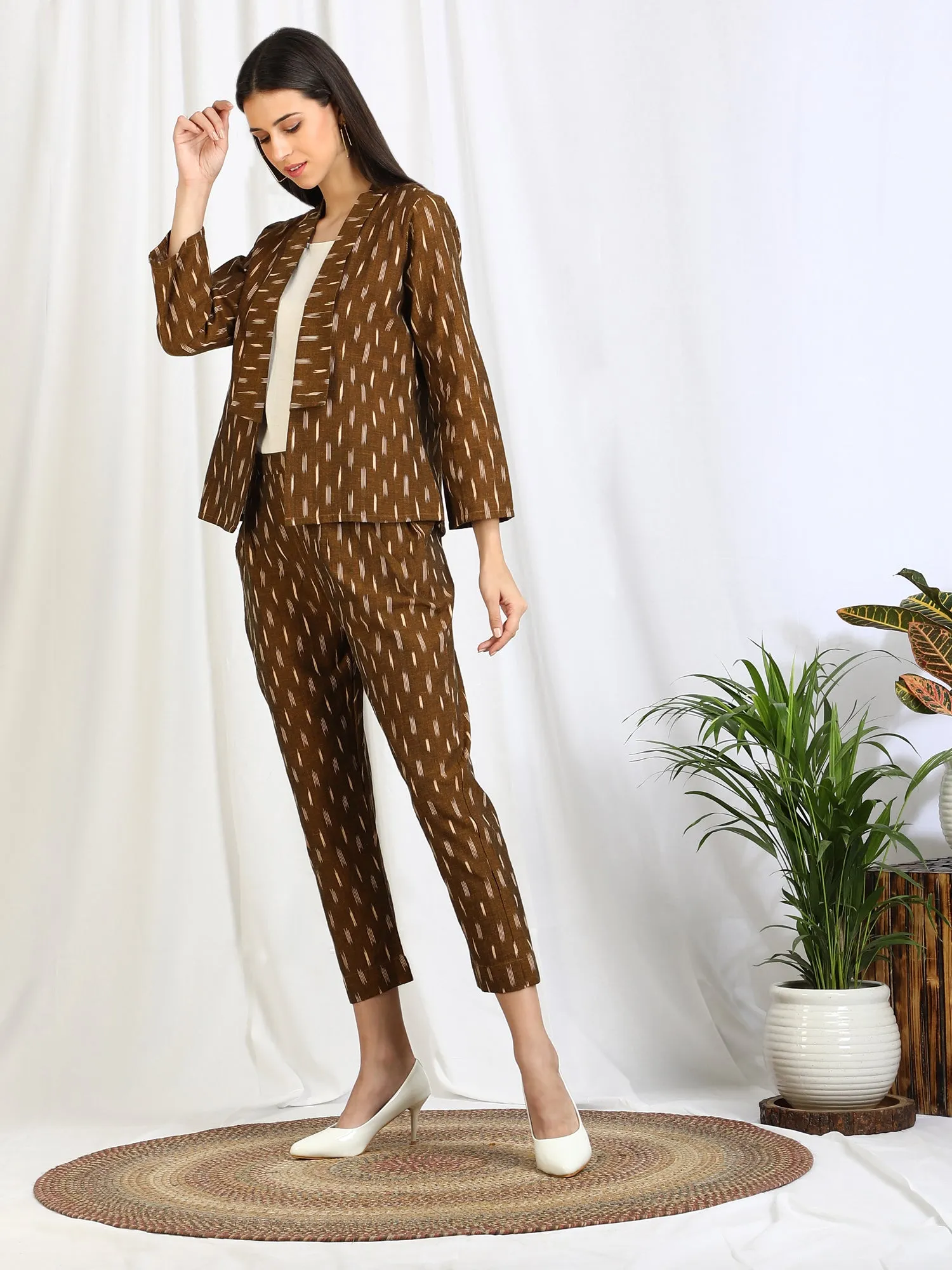 Co-ord Set Olive Ikat Blazer with Trousers