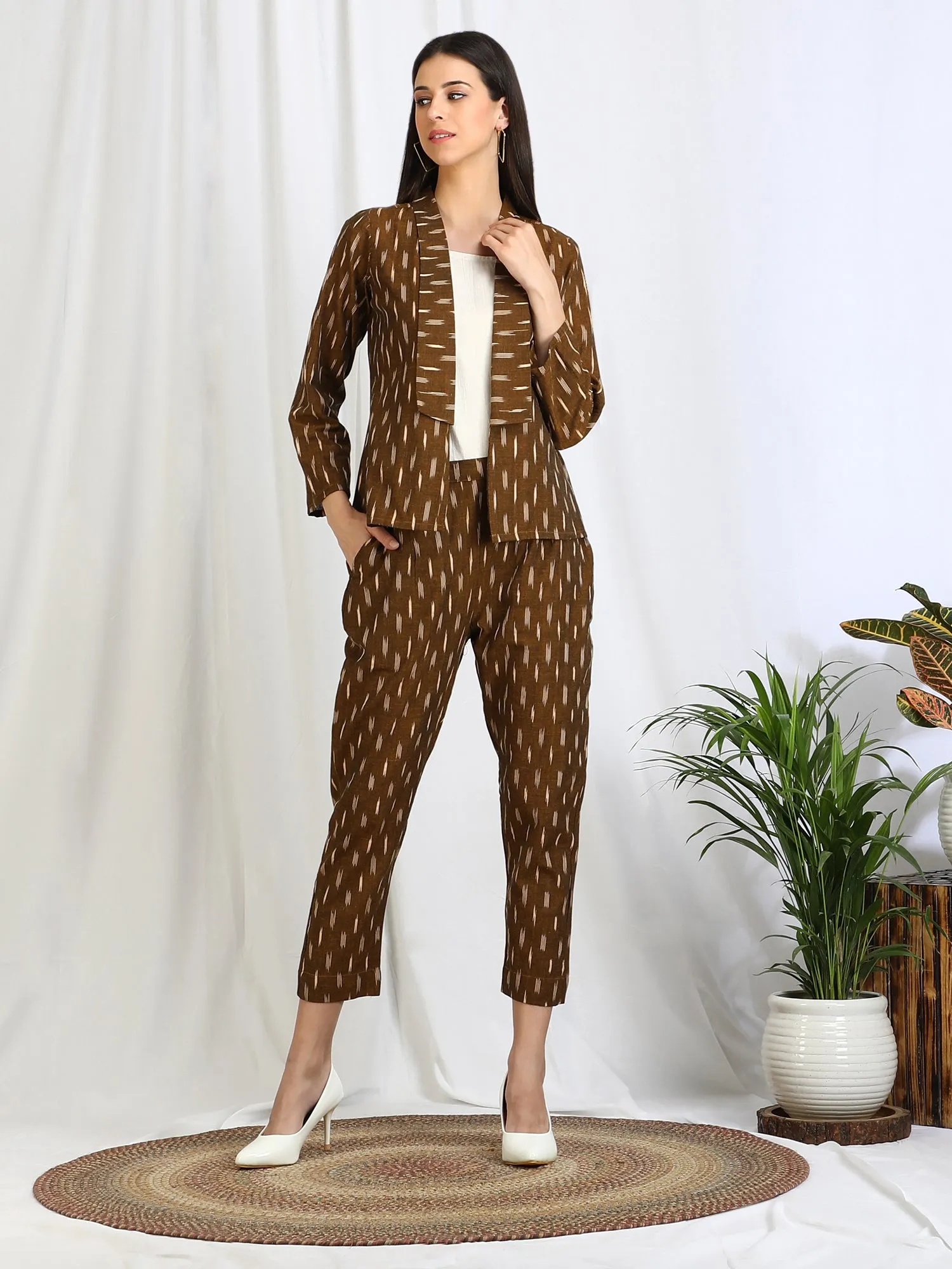 Co-ord Set Olive Ikat Blazer with Trousers