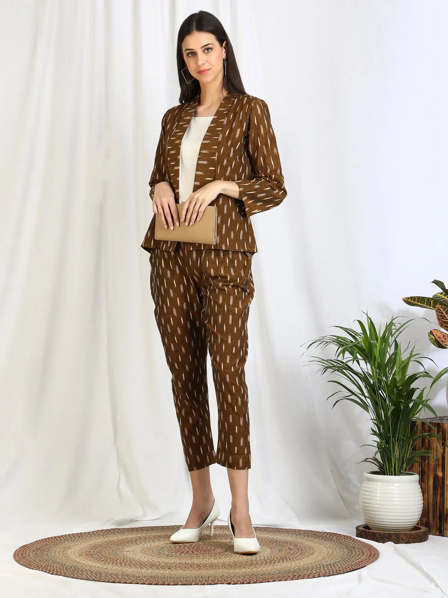 Co-ord Set Olive Ikat Blazer with Trousers