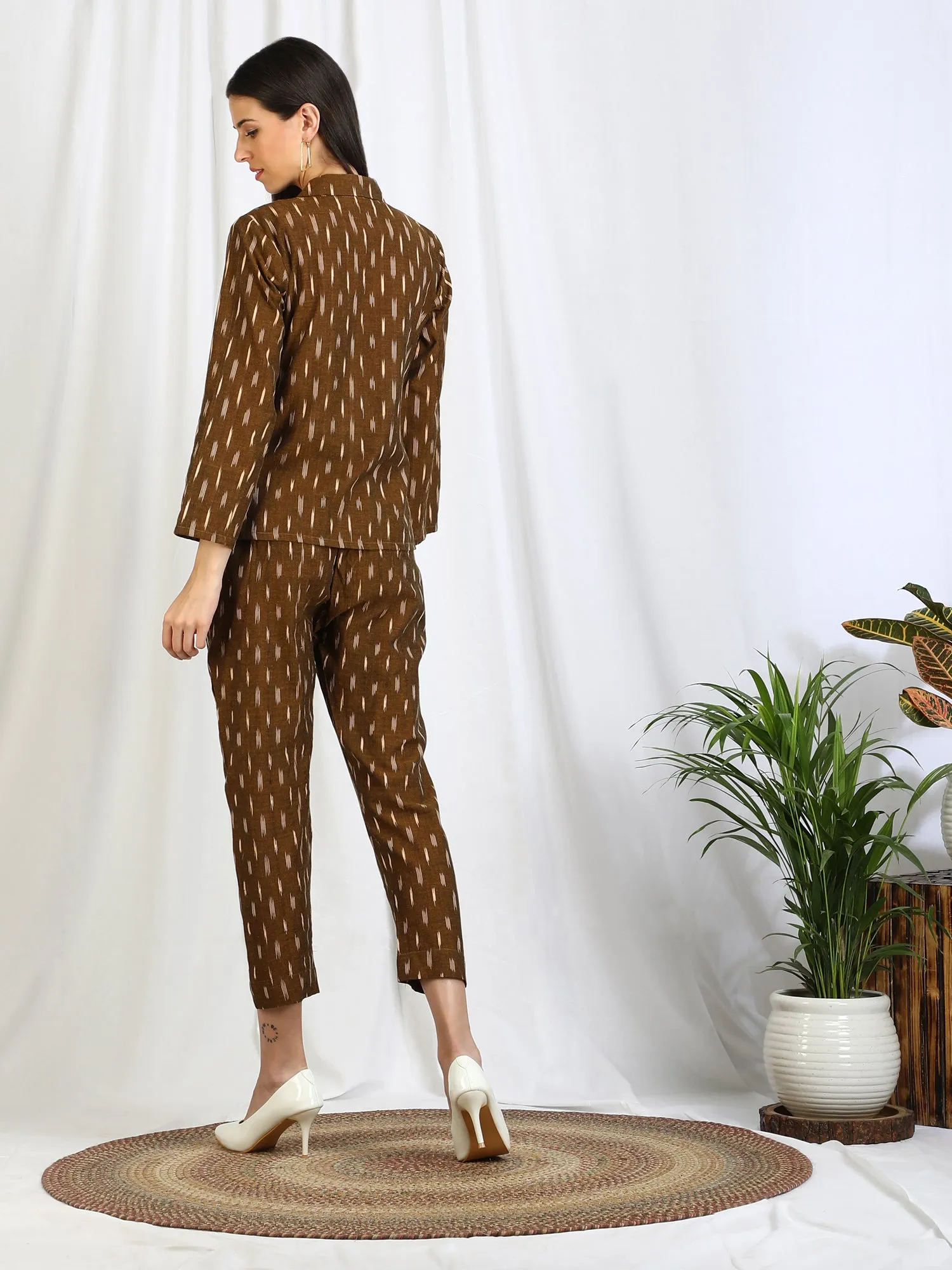 Co-ord Set Olive Ikat Blazer with Trousers