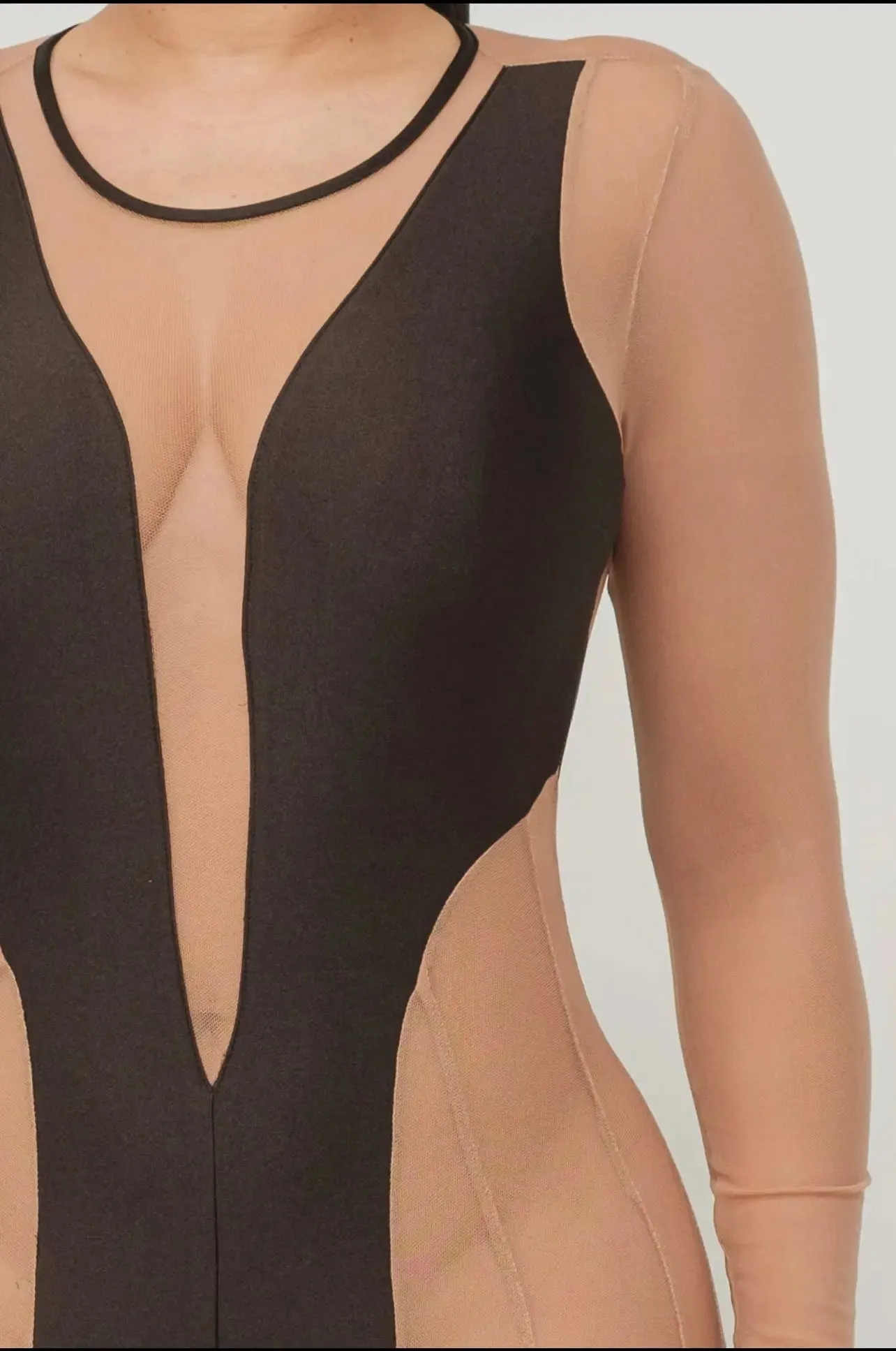 Contrast Mesh Color Block Detail Jumpsuit