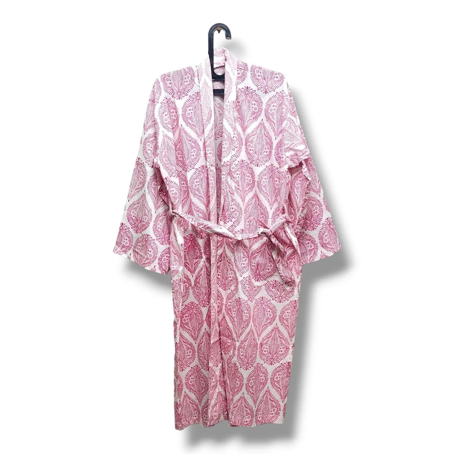 Cotton Hand Printed Kimono Robe Palladio Pink