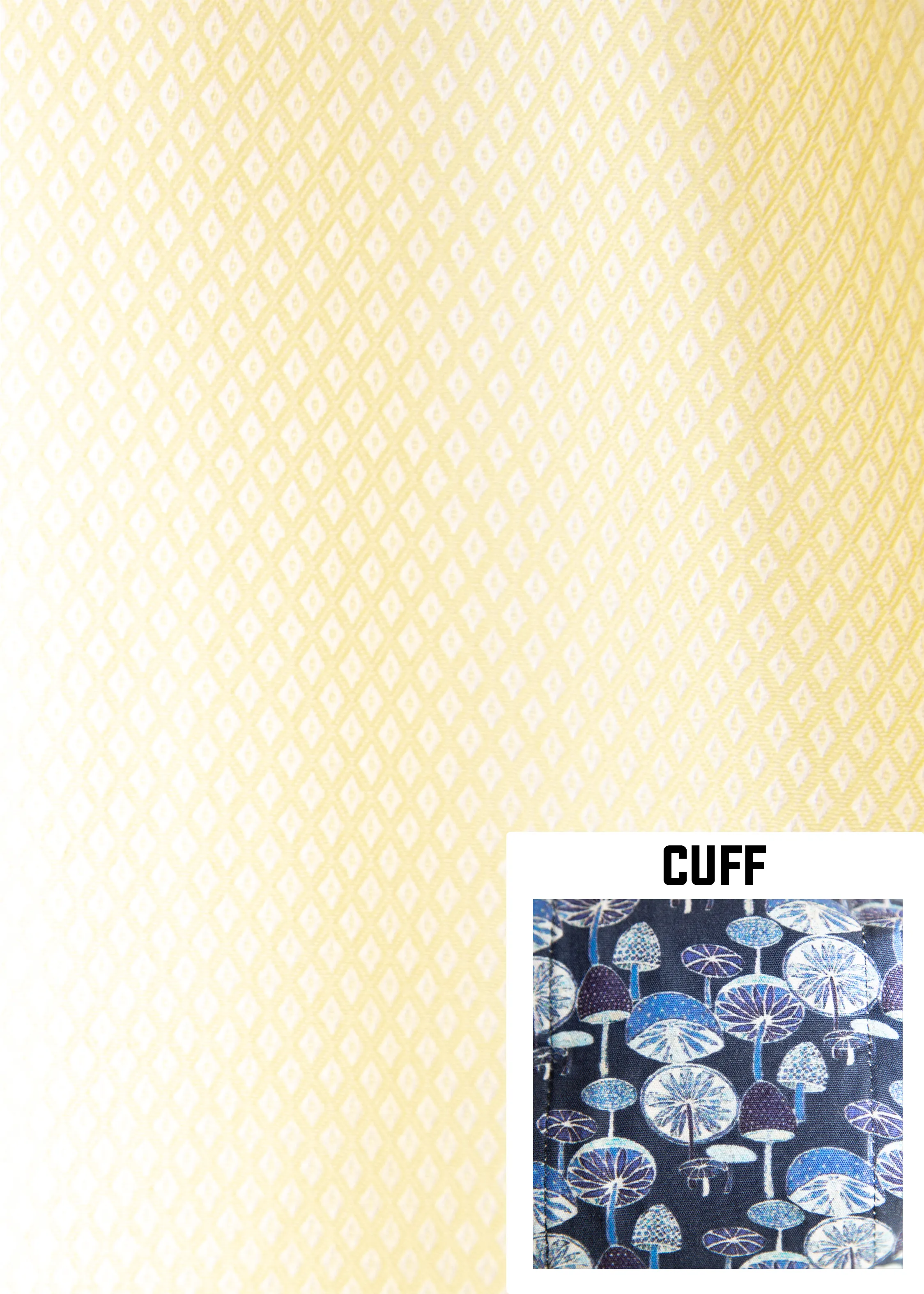 Diamond Microprint Mushroom Cuff Long Sleeve Dress Shirt Yellow