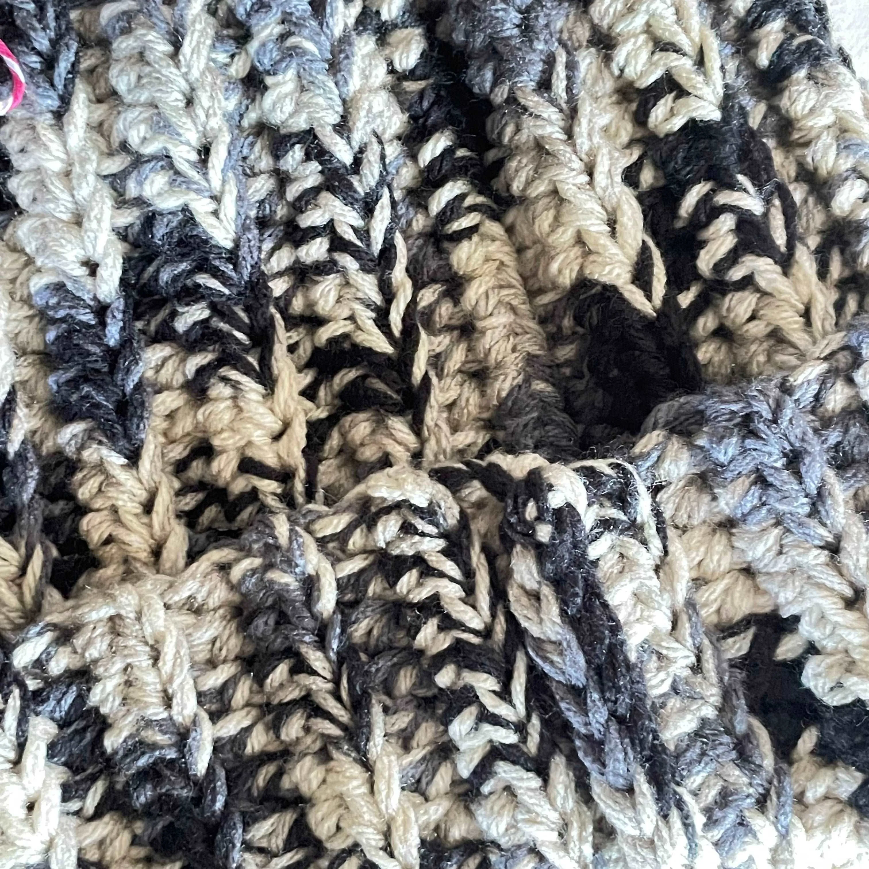 Extra Warm Ribbed Cable Knit Hat in Black Grey & Cream Marble Hand Crocheted Beanie