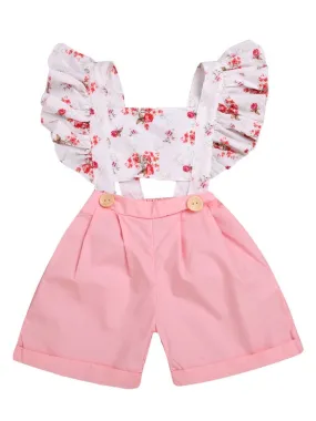 Flutter Sleeve Flower Baby Toddler Kids Jumpsuit 100% Cotton