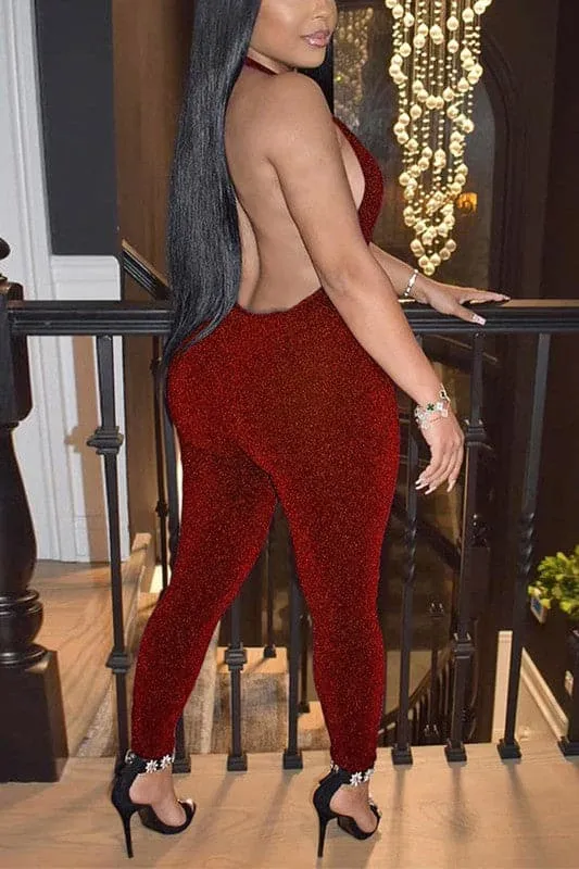 JA027 Halter Shiny Jumpsuits