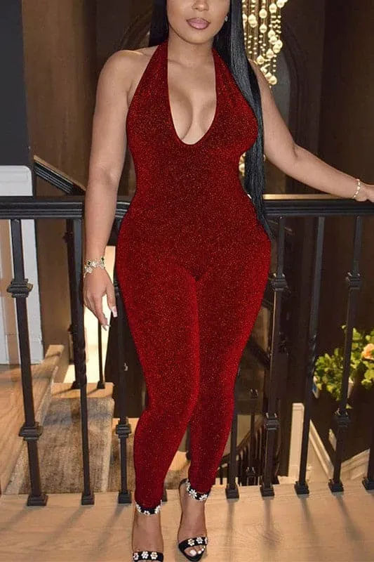 JA027 Halter Shiny Jumpsuits