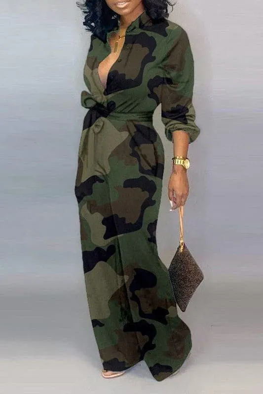 JY169 Graphic Button Down Jumpsuits