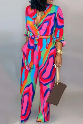 JY169 Graphic Button Down Jumpsuits