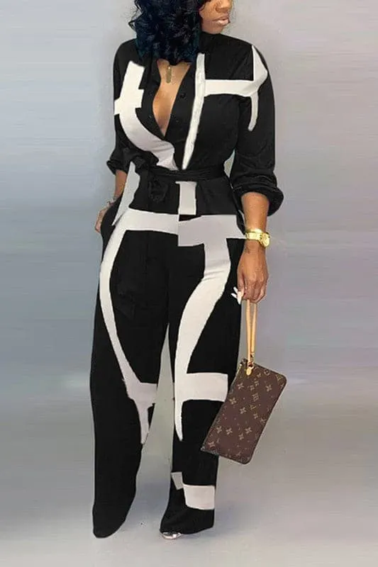 JY169 Graphic Button Down Jumpsuits
