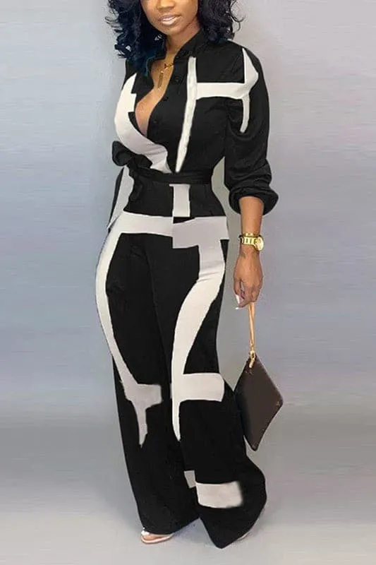JY169 Graphic Button Down Jumpsuits