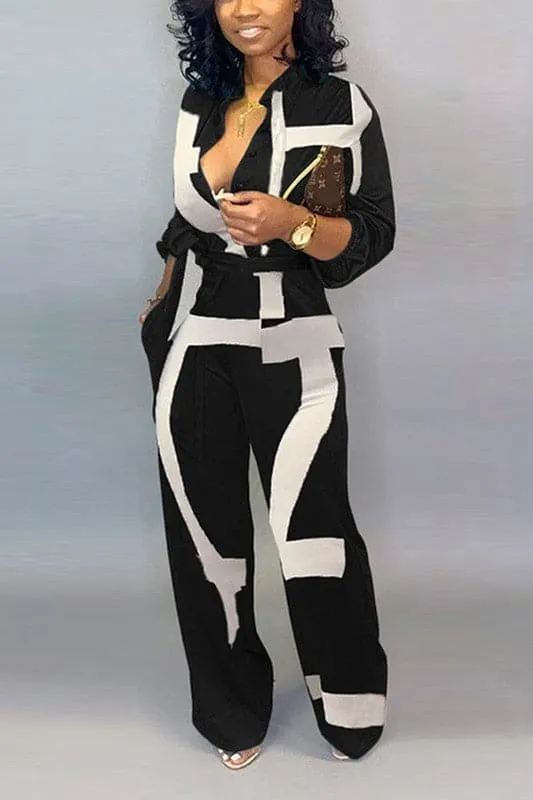 JY169 Graphic Button Down Jumpsuits