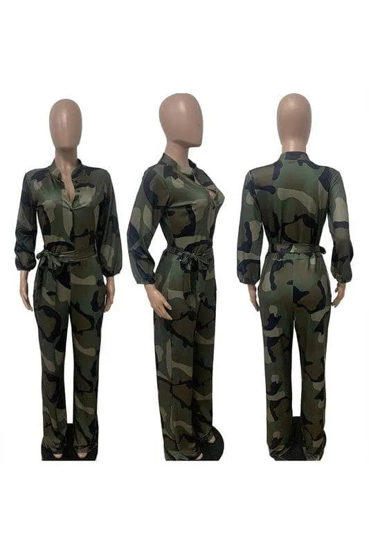 JY169 Graphic Button Down Jumpsuits