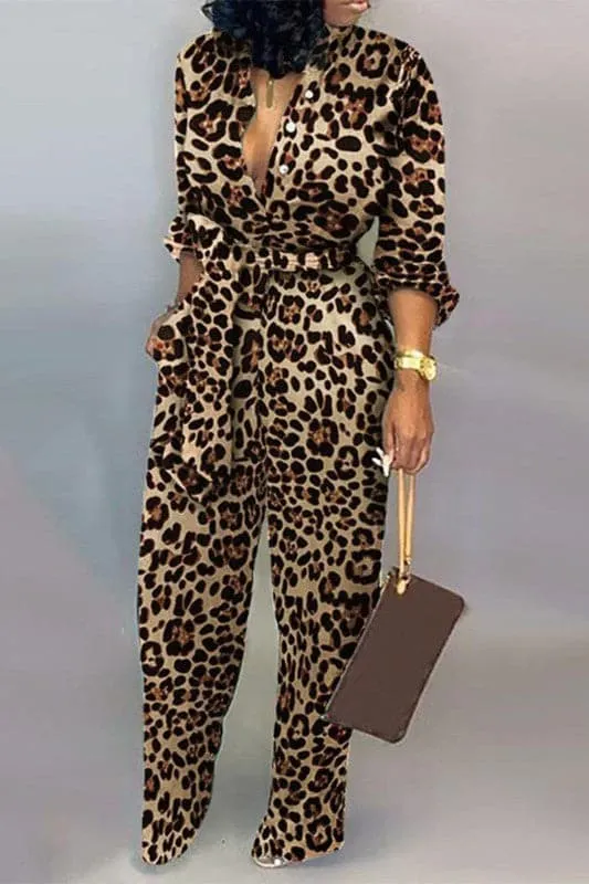 JY169 Graphic Button Down Jumpsuits