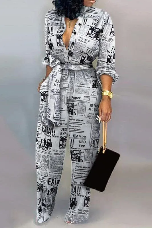 JY169 Graphic Button Down Jumpsuits