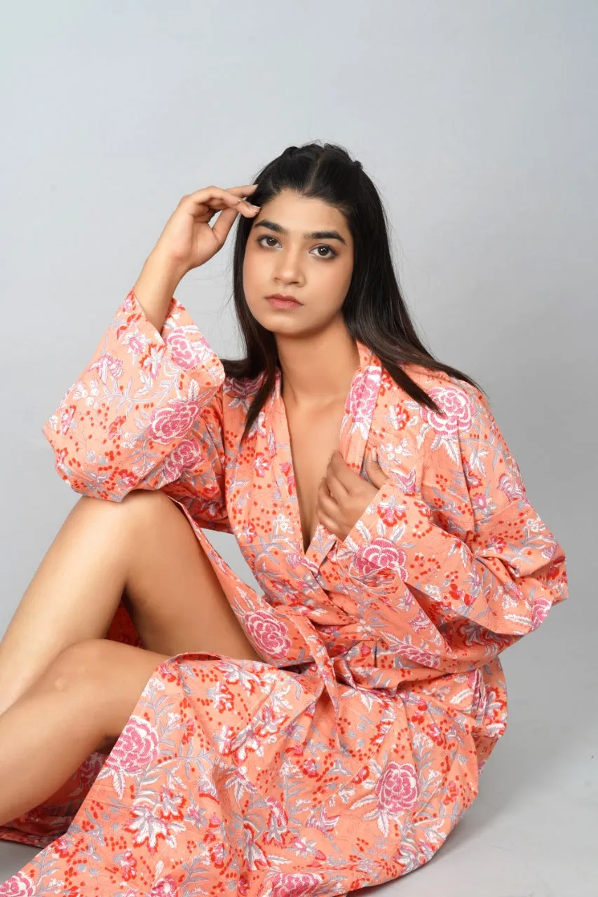 Kimono Bath Robes/ Night Suit Peach Floral