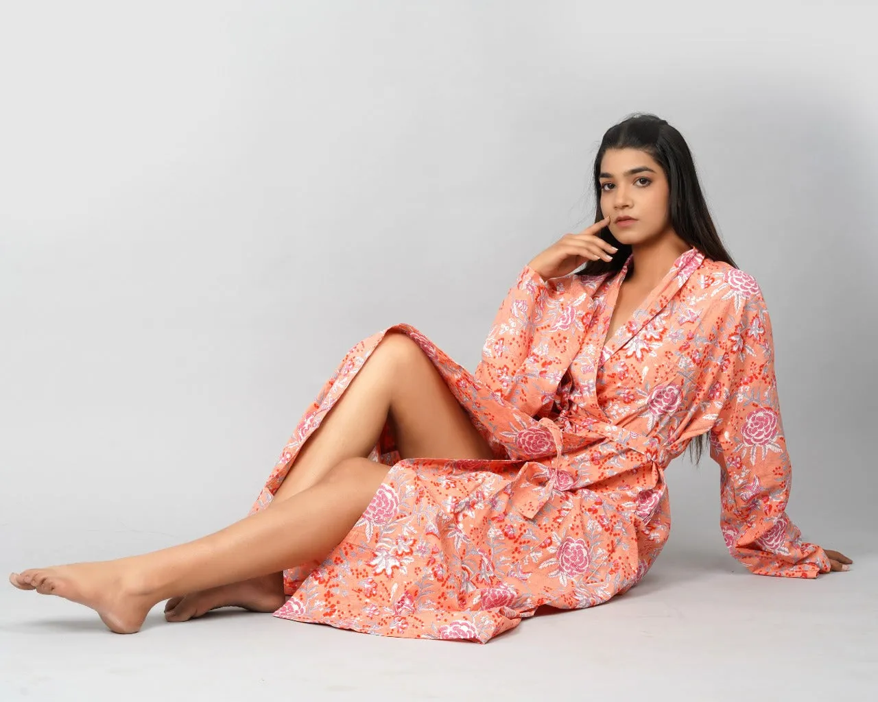 Kimono Bath Robes/ Night Suit Peach Floral