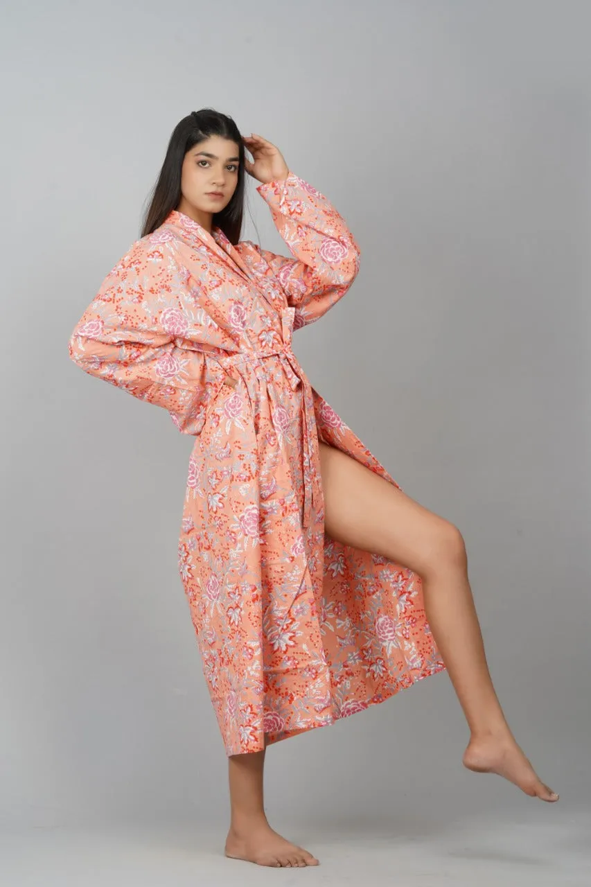 Kimono Bath Robes/ Night Suit Peach Floral