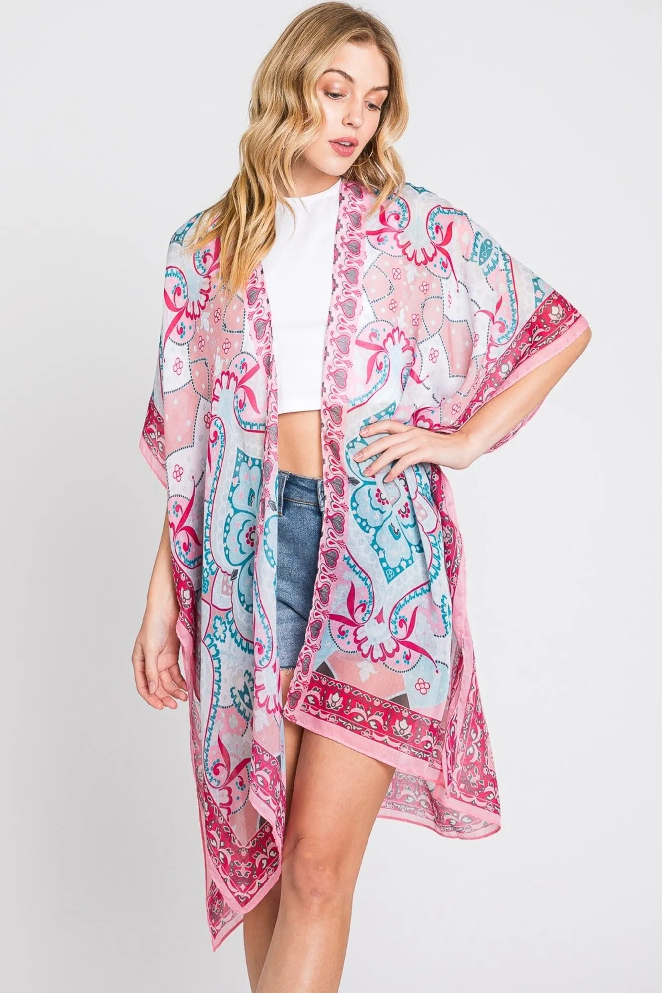 MS0376 Eva Abstract Paisley Print Kimono