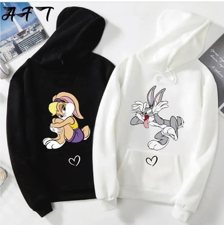 Pack Of 2 - Bunny Printed Couples Hoodie For Him & Her | Couples Gift, Valentine's, Anniversary