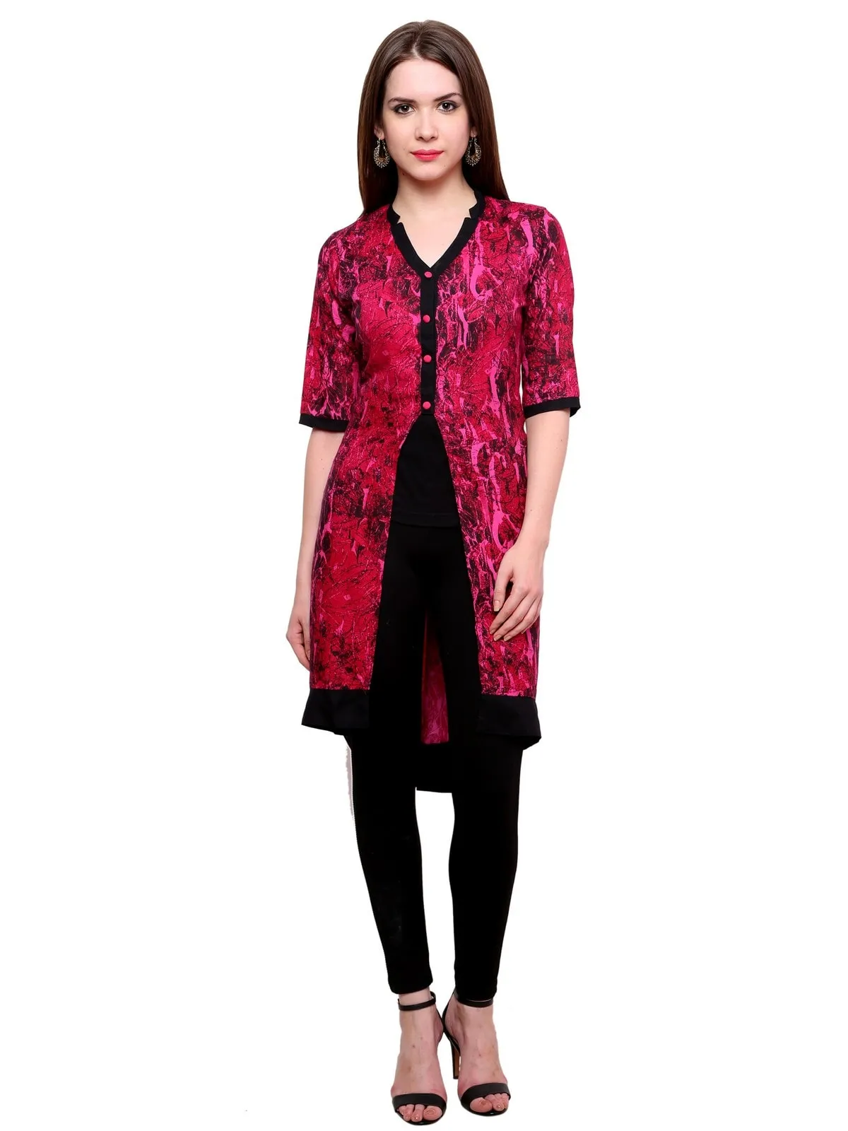 Pannkh Women's Abstract Print Jacket Kurti