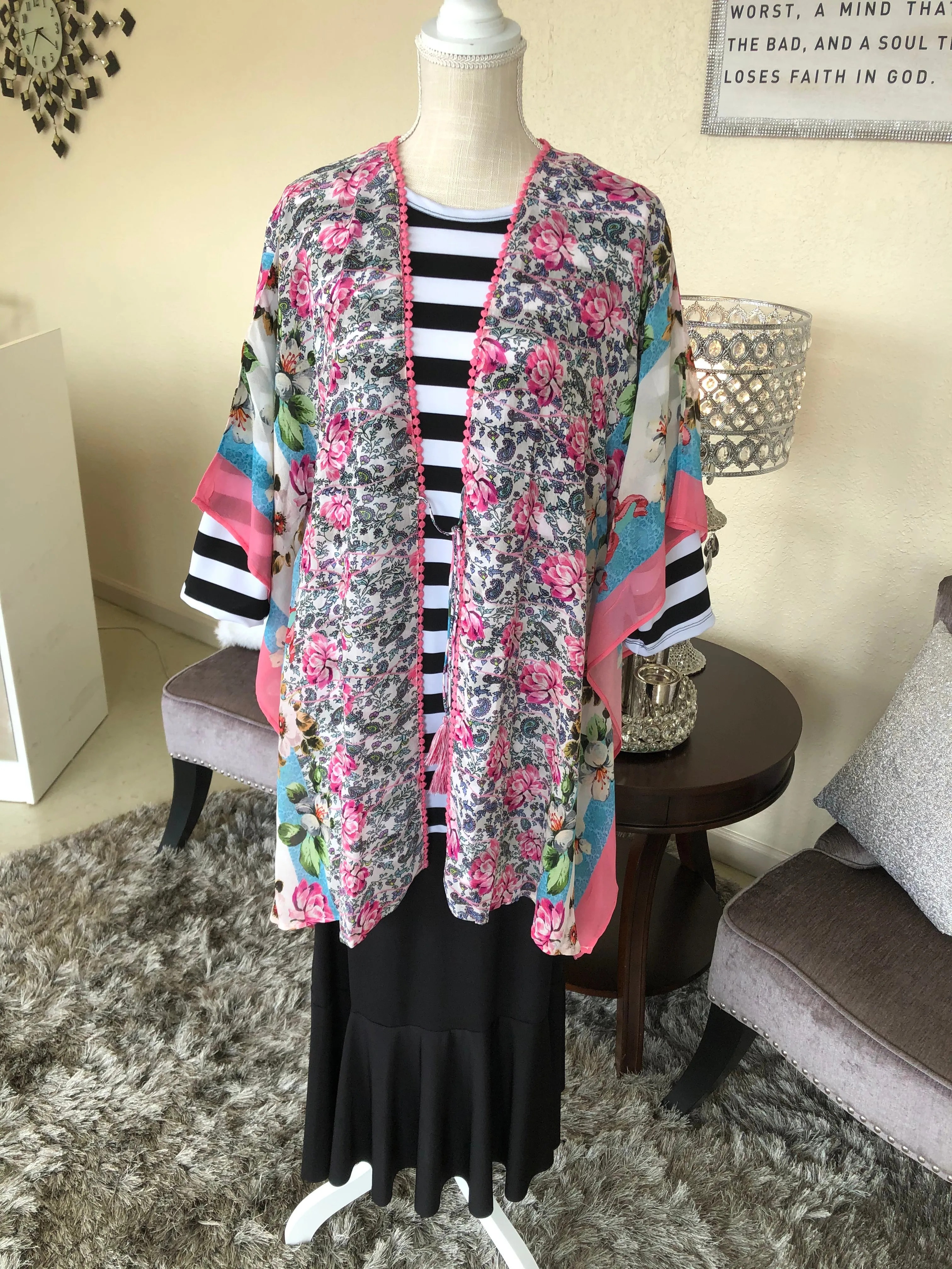 Pink Multi Print Scarf Kimono (PL)