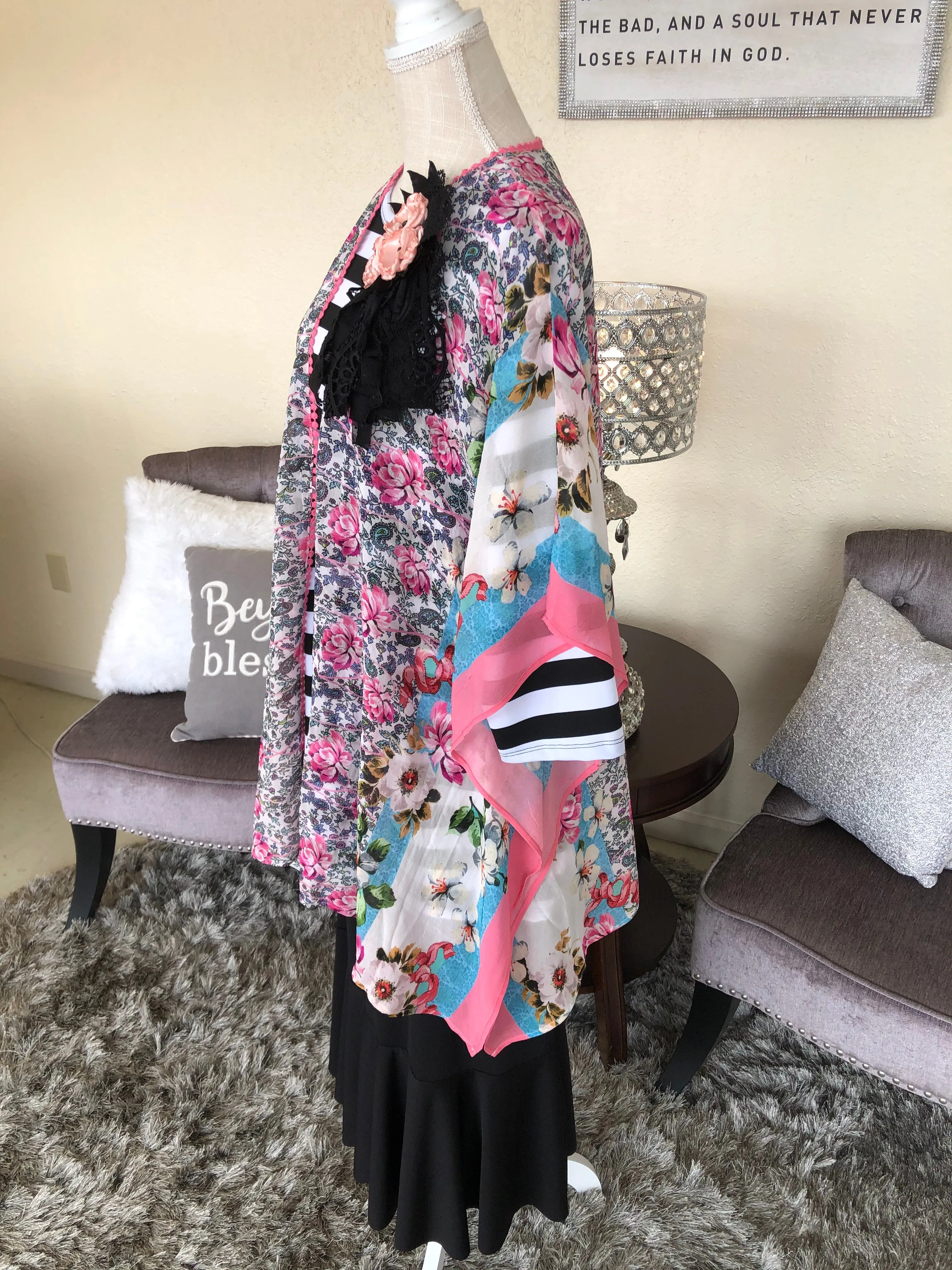 Pink Multi Print Scarf Kimono (PL)