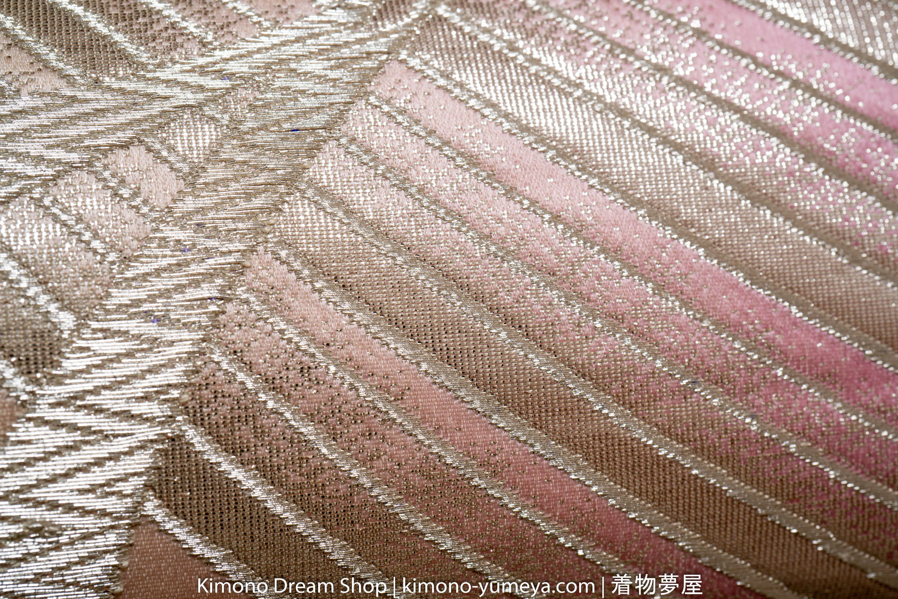 Pink White Wedding Pattern Abstract Peacocks Embroidered Fukuro Obi