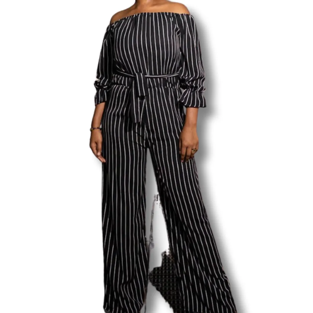 "Match in Style: WOMEN Black & White Striped Jumpsuit