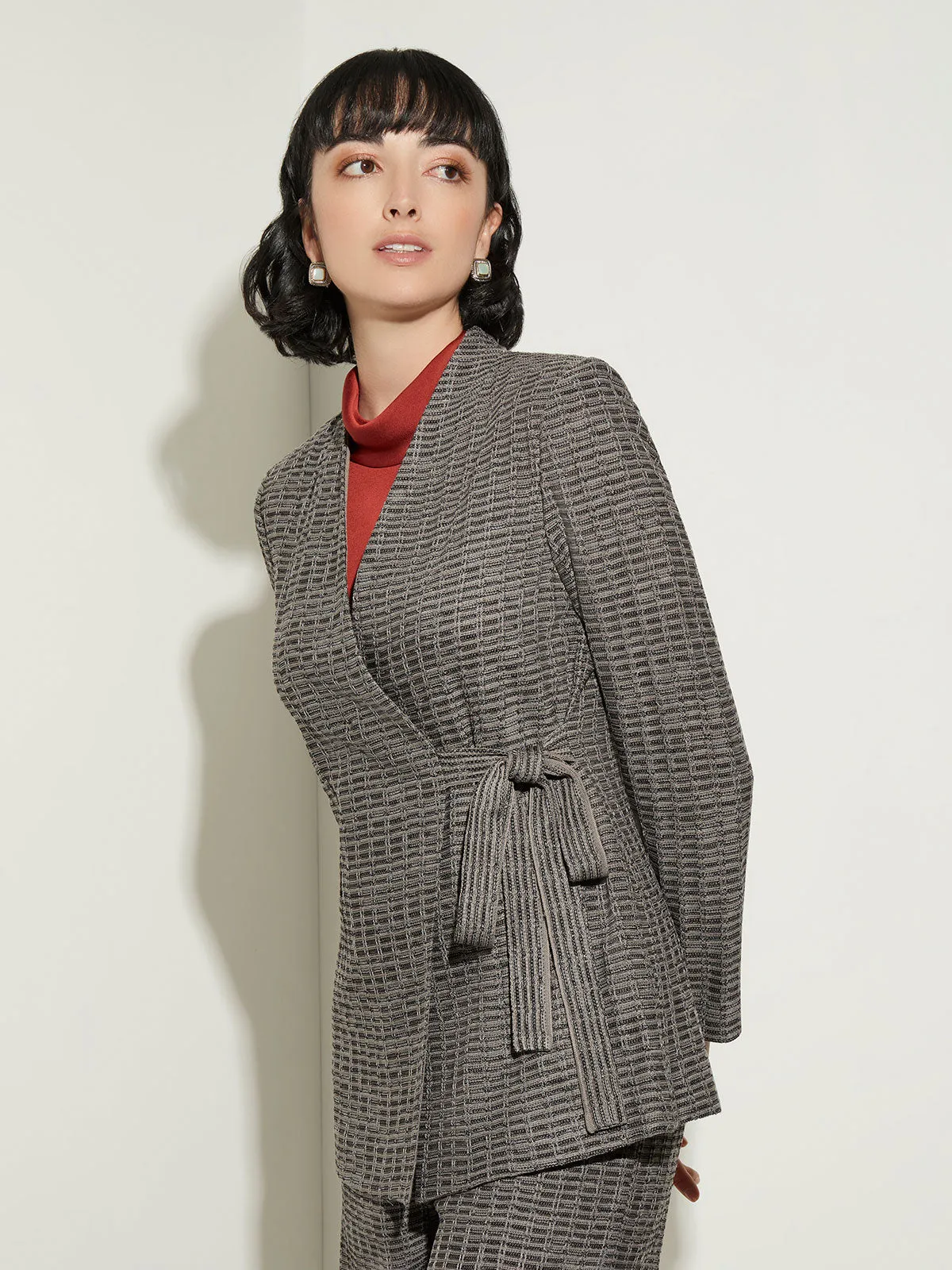 Tailored Fit Tweed Side Tie Knit Blazer