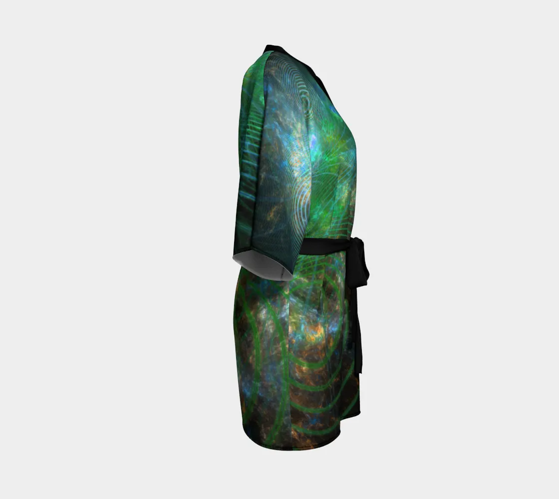 The Unfolded Cosmos - Green | Kimono Robe | Yantrart Design
