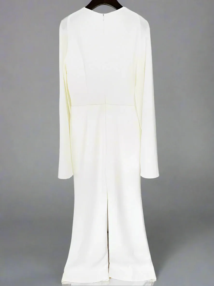 Trend4us Embellished Cape-Sleeve White Jumpsuit