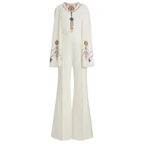 Trend4us Embellished Cape-Sleeve White Jumpsuit