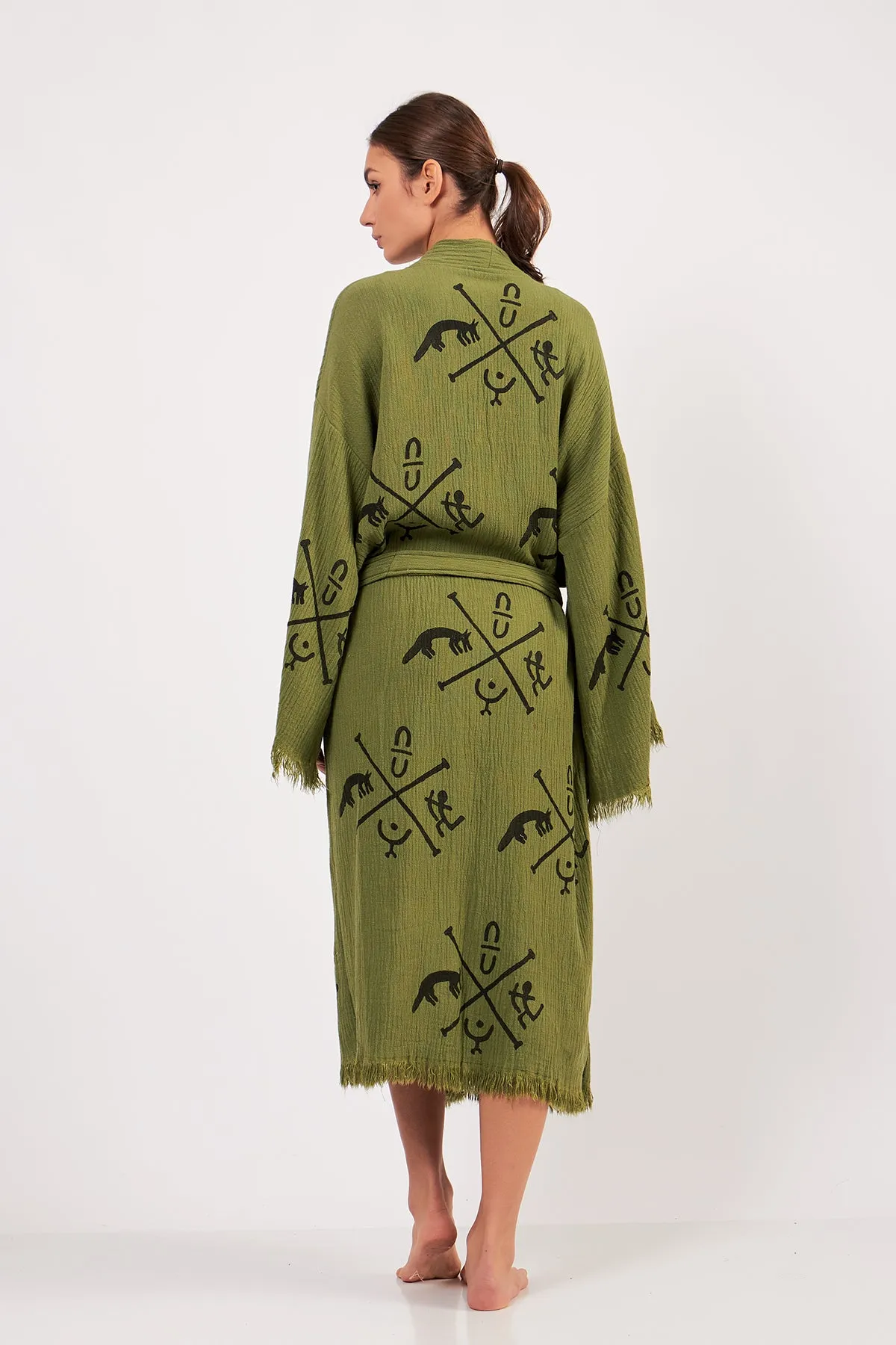 Turkish Towel Kimono Bathrobe Ancient Design Green