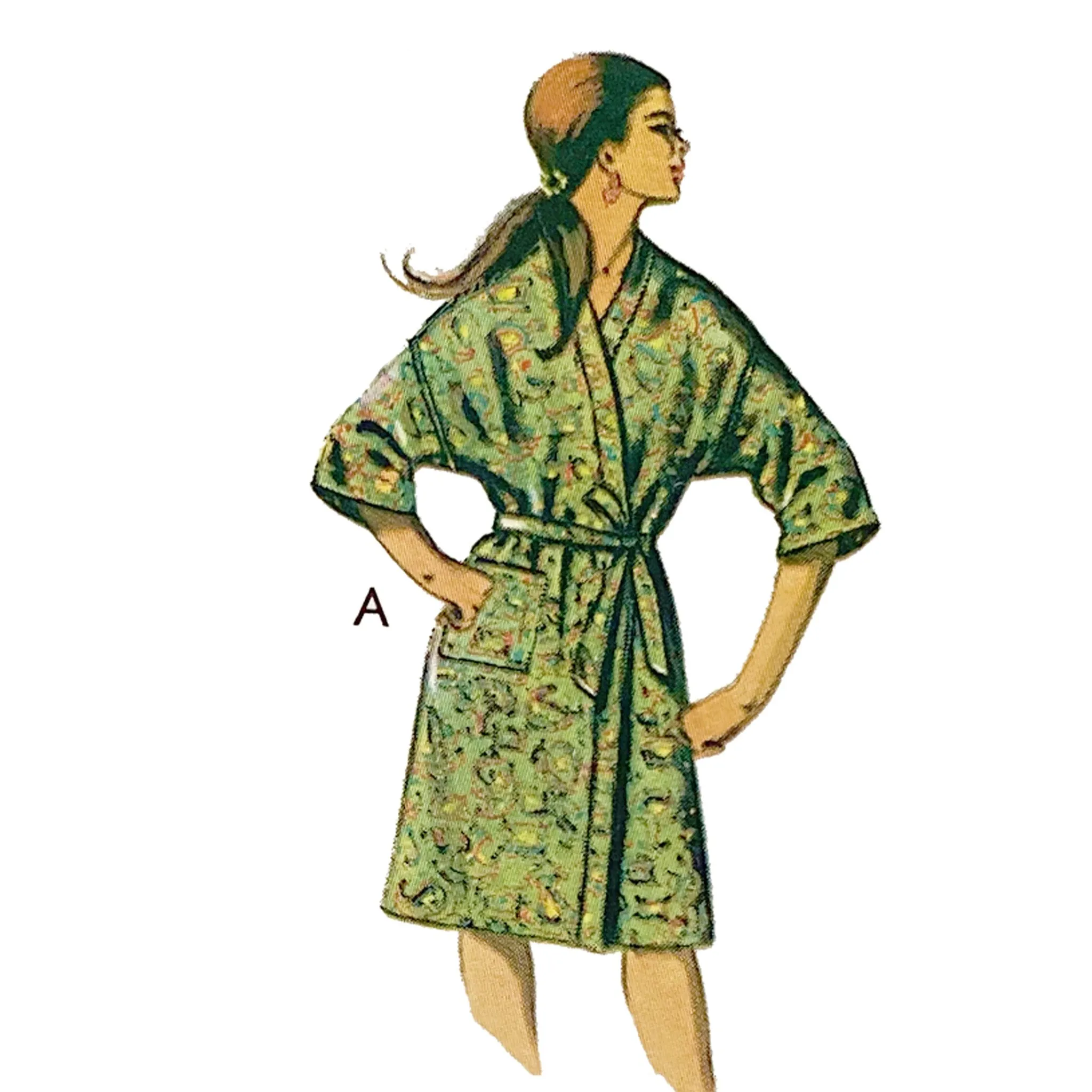 Vintage 1960s Pattern – Kimono Style Housecoat or Beach Wrap - Bust (36- 38") (91.4- 96.5cm)
