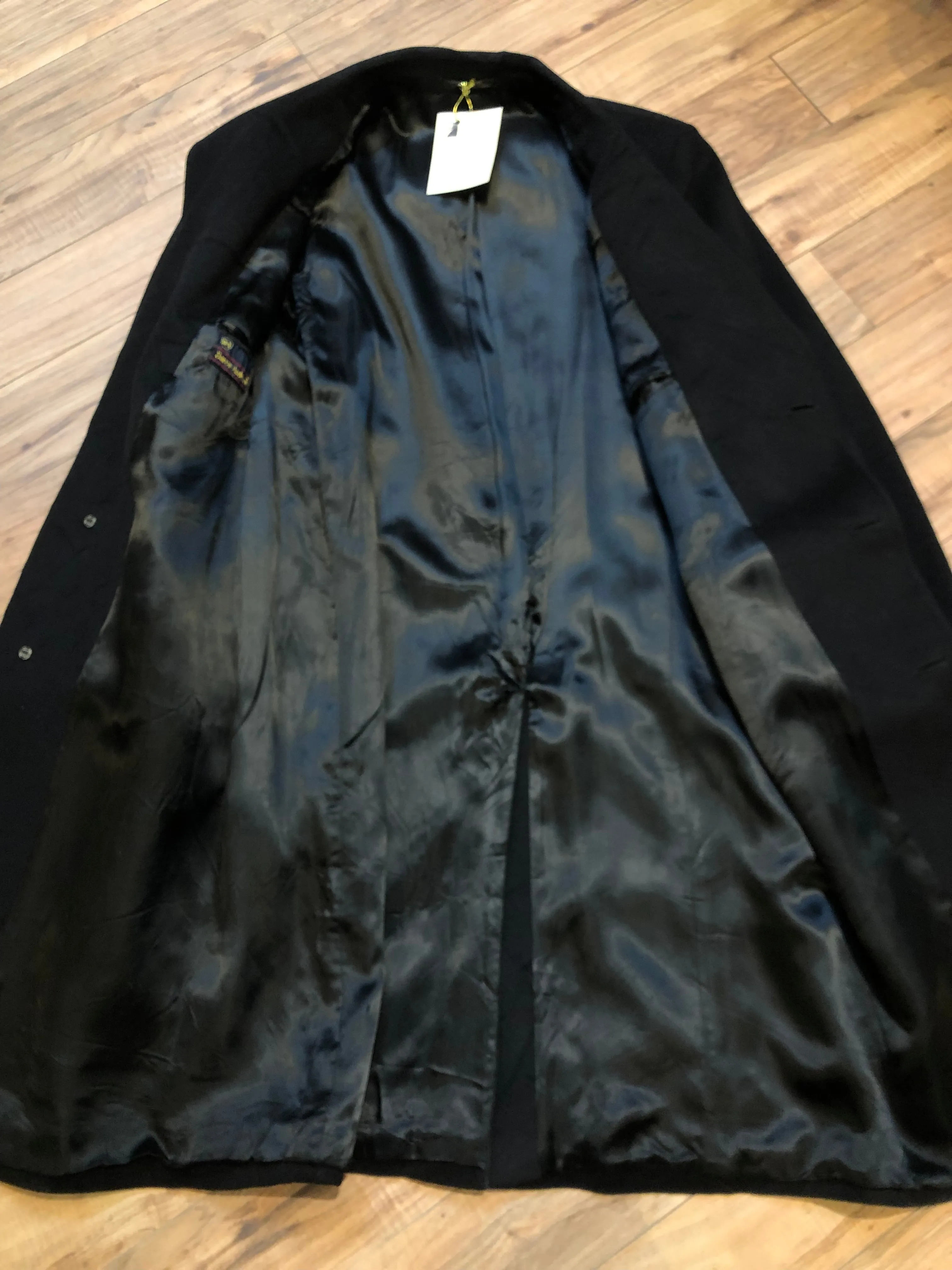Vintage Baron Anderson Long Black Coat, Made in Britain, Chest 46”