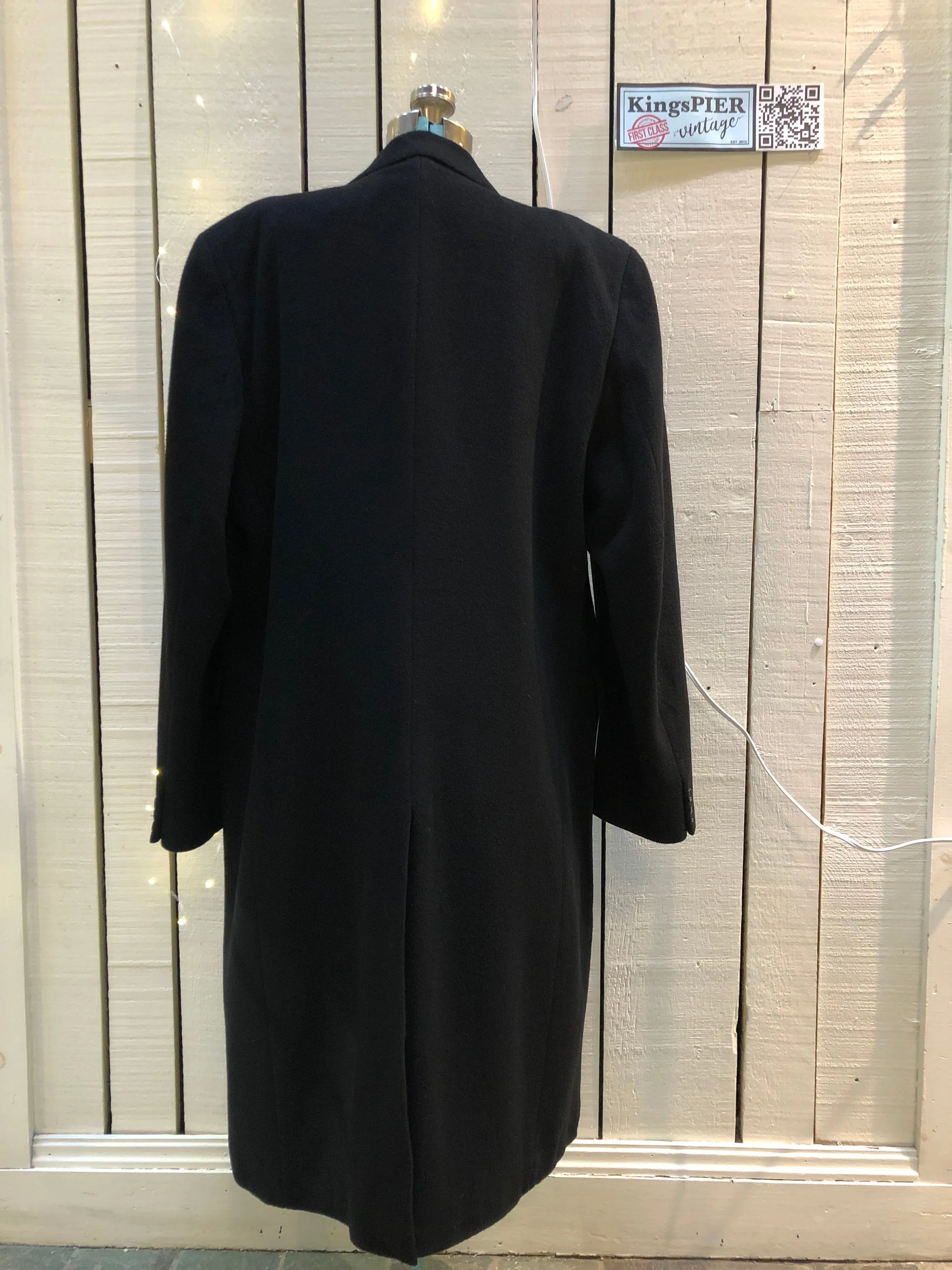 Vintage Baron Anderson Long Black Coat, Made in Britain, Chest 46”