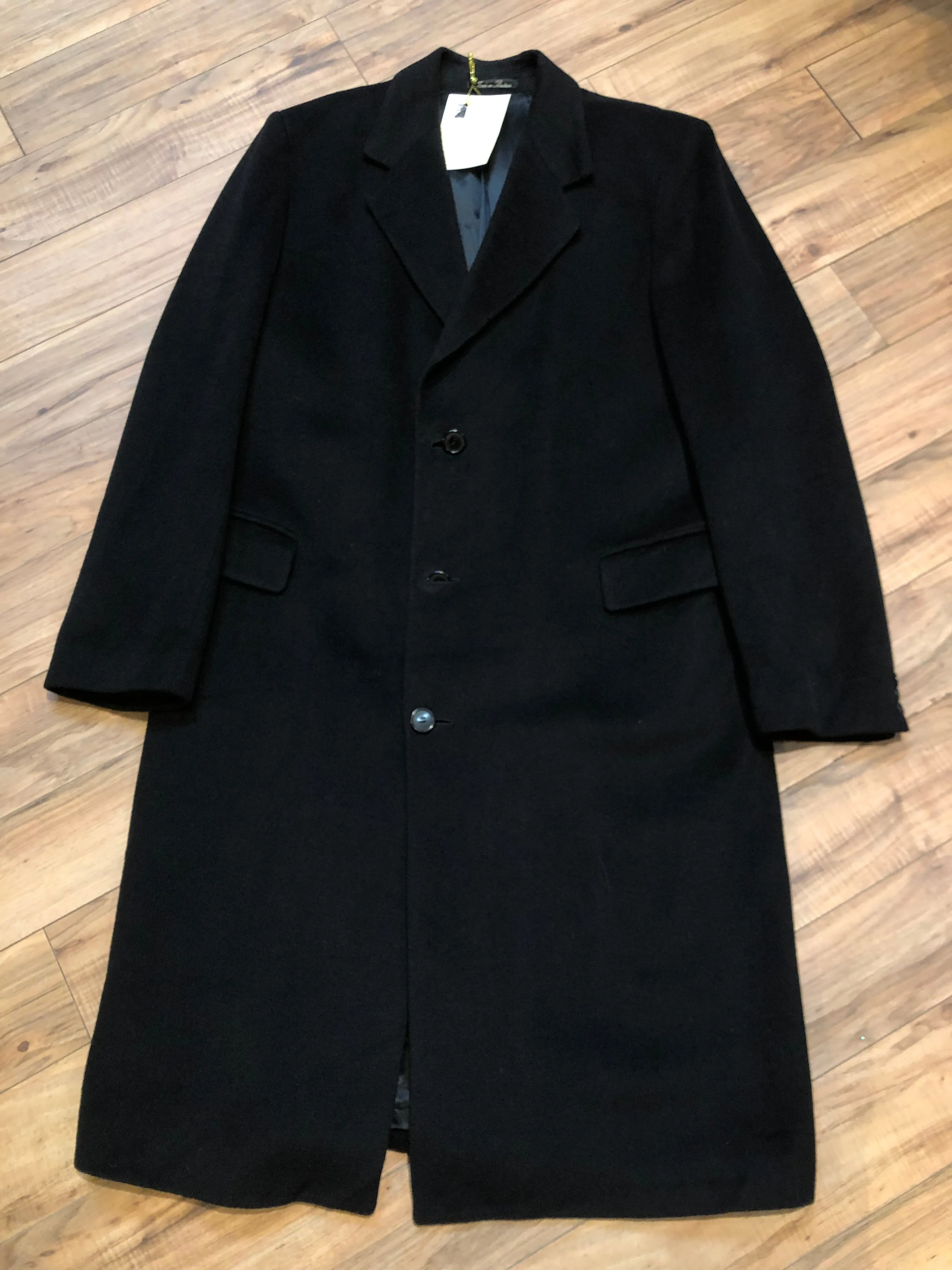 Vintage Baron Anderson Long Black Coat, Made in Britain, Chest 46”