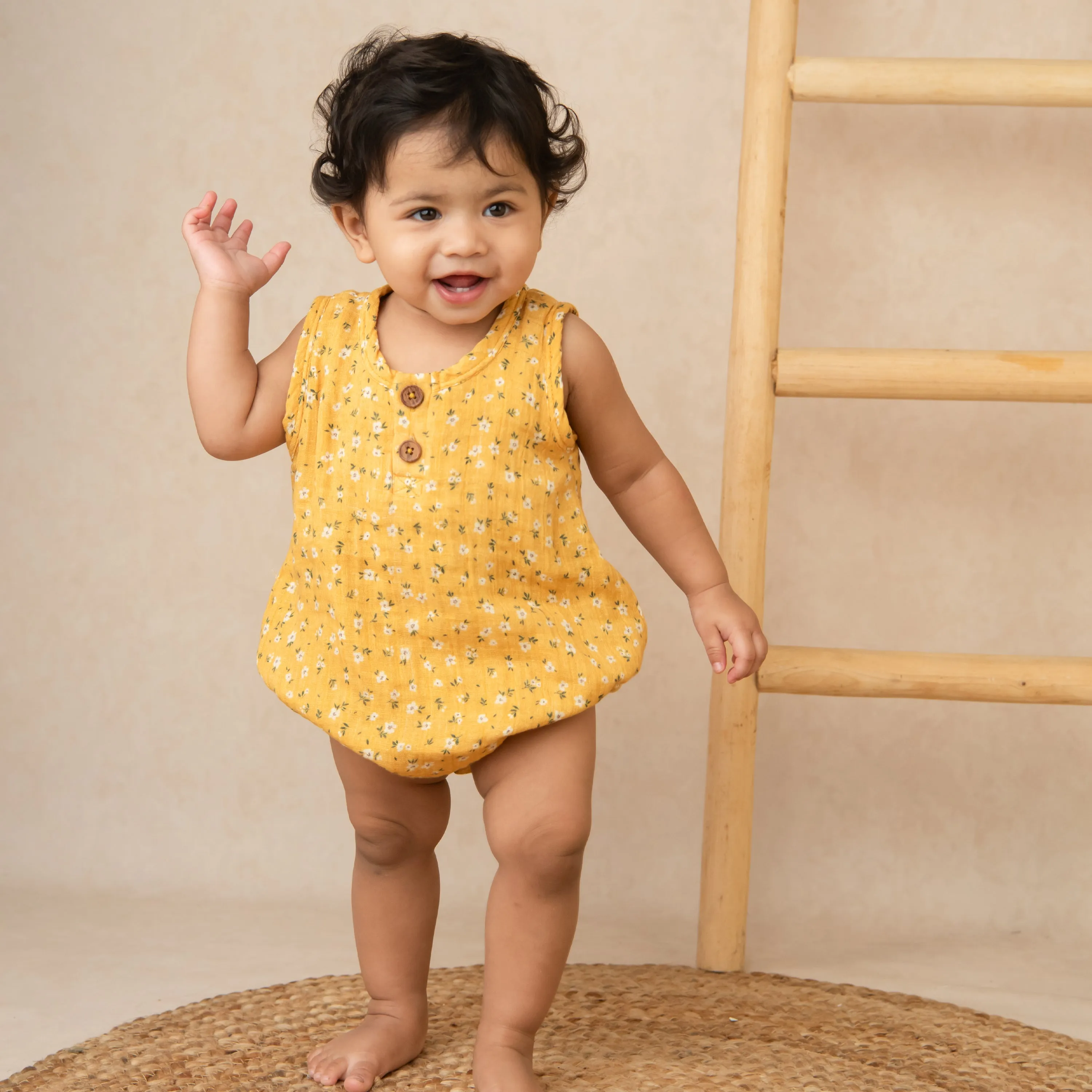 Vintage Floral Organic Muslin Bubble Romper