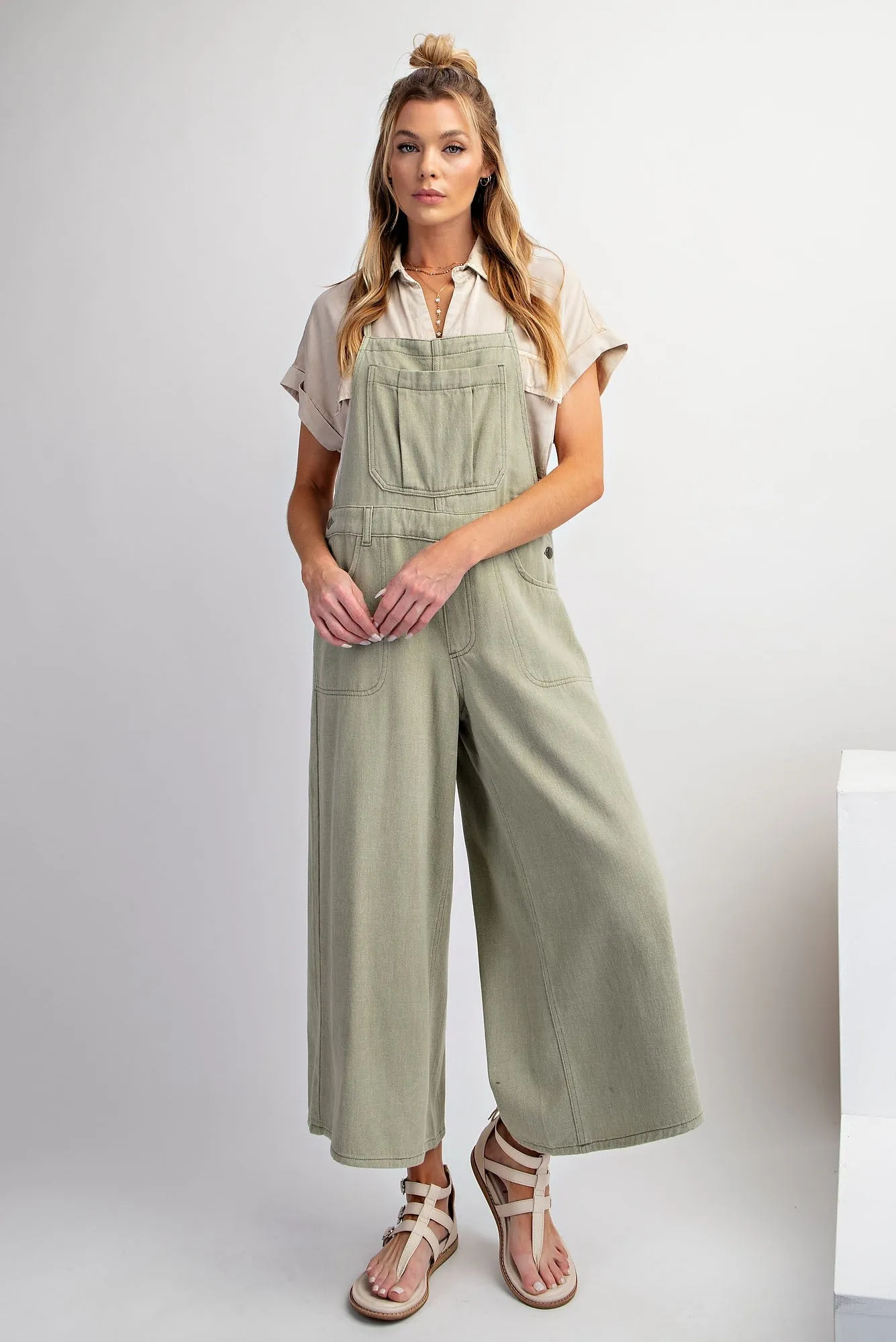 Washed Twill Jumpsuit in Sage